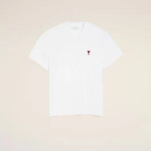 AMI T-shirt Blanc Logo Rouge