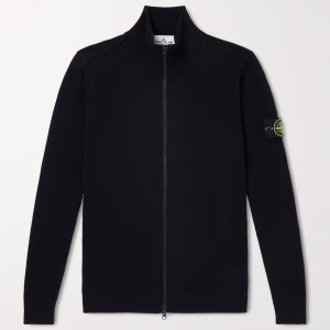 Ribbed Knit Wool Zip-Through Cardigan